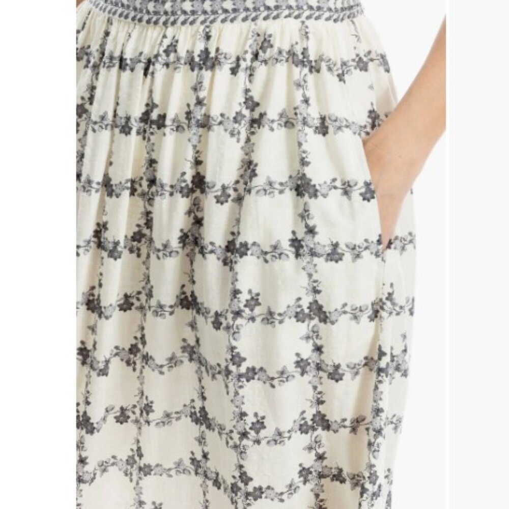 NWT MAX STUDIO A-Line Maxi Skirt Large Off White/ Black Floral - Picture 3 of 4